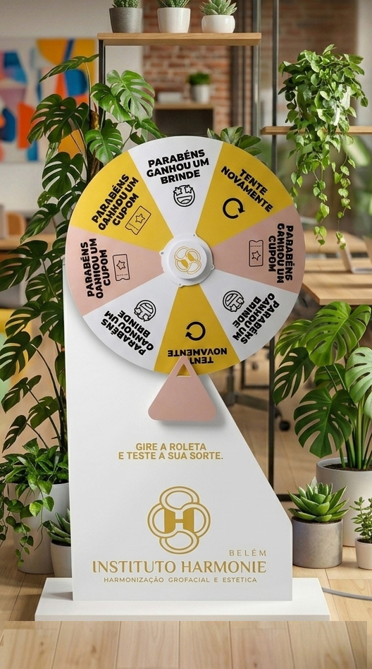 roleta para sorteio de premios em estande de vendas